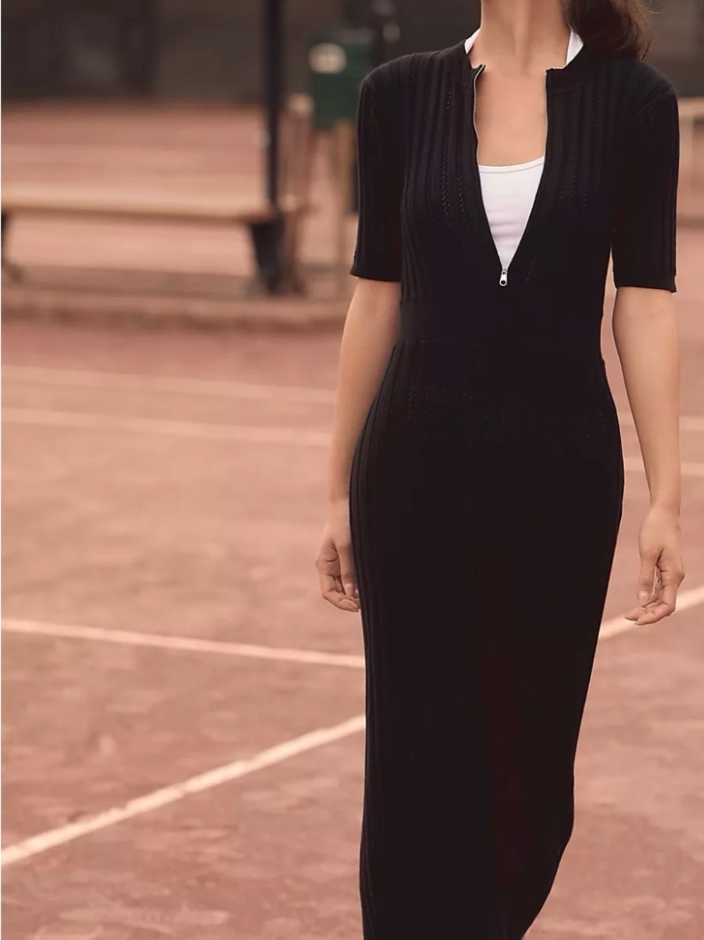Varley by Anthropologie Black Zip-Front Midi Knit Dress, Size XL - Picture 2 of 11